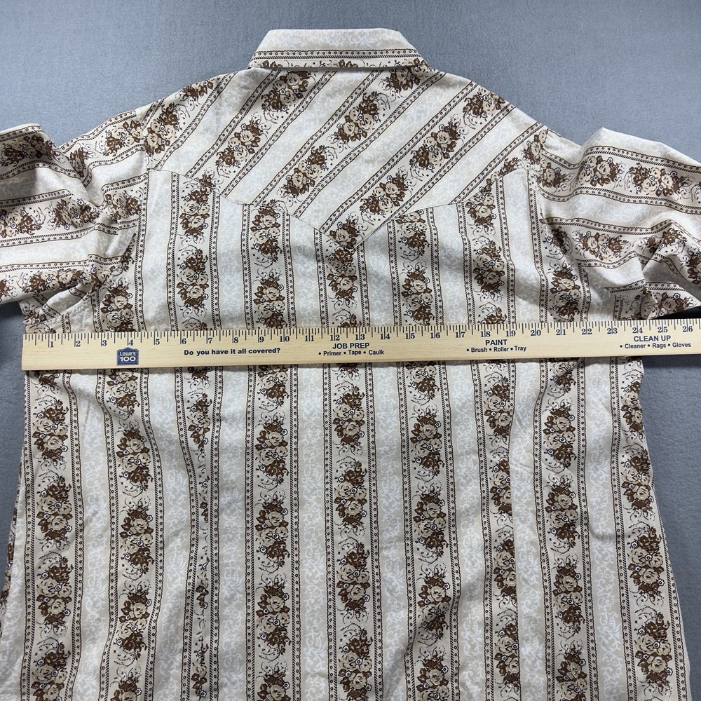 Roper Western Pearl Snap Shirt Women 1X Tan Floral Stripe Cotton Cowgirl Top - Picture 7 of 8